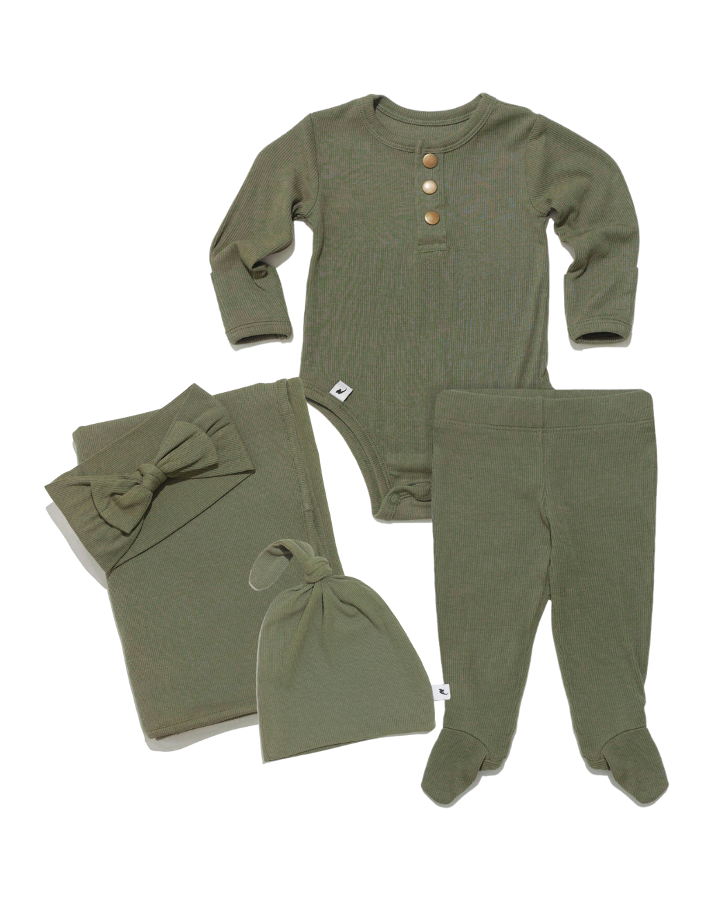 Olive ribbed newborn essential bundle (two piece set)