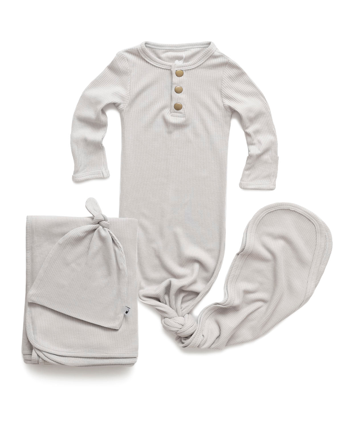Grey waffle newborn essential bundle (knotted sleeper)