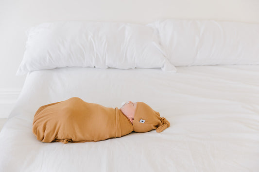 Camel ribbed hat & swaddle bundle
