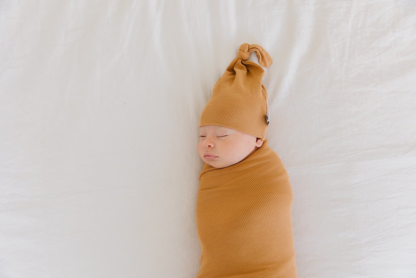 Camel ribbed hat & swaddle bundle