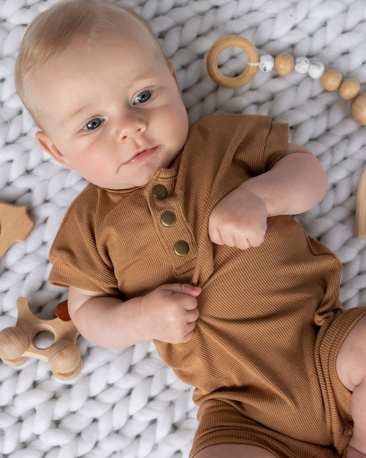 camel ribbed romper