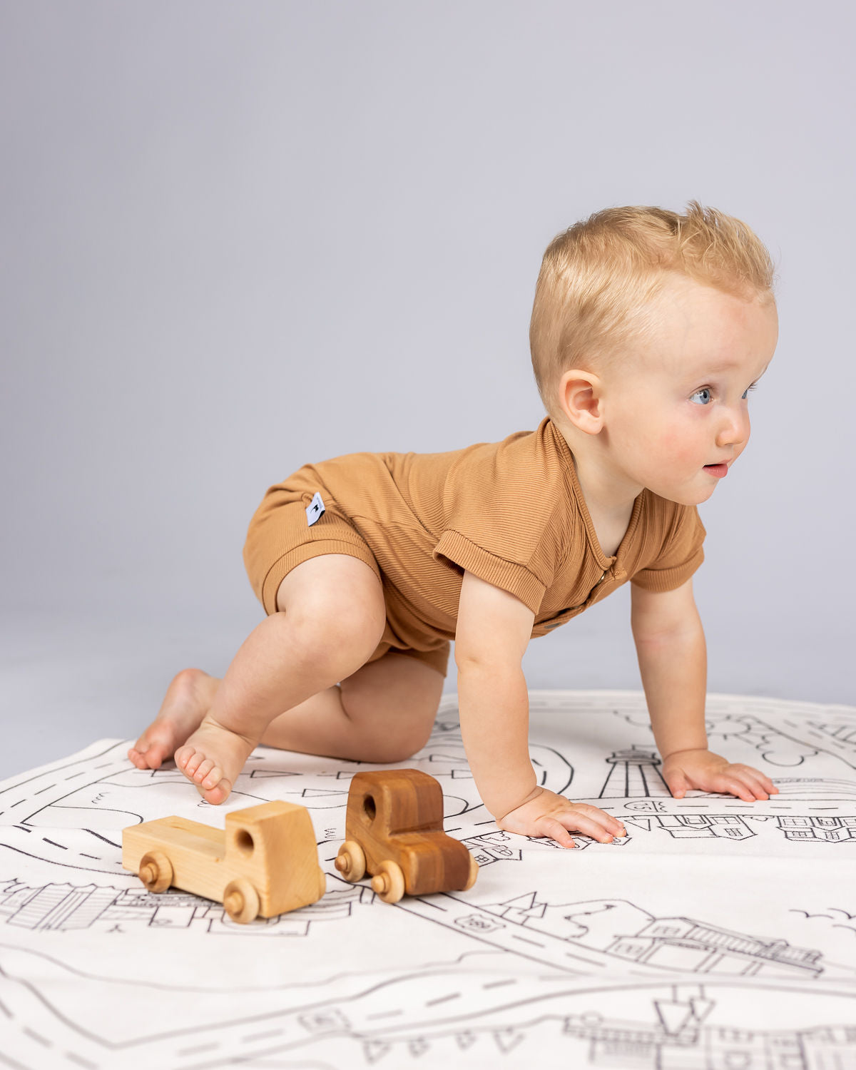 camel ribbed romper