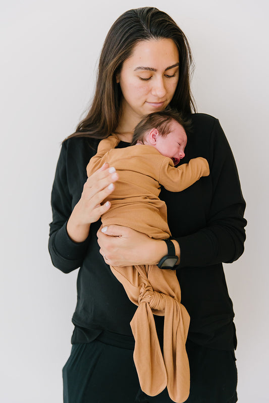 camel ribbed knotted sleeper