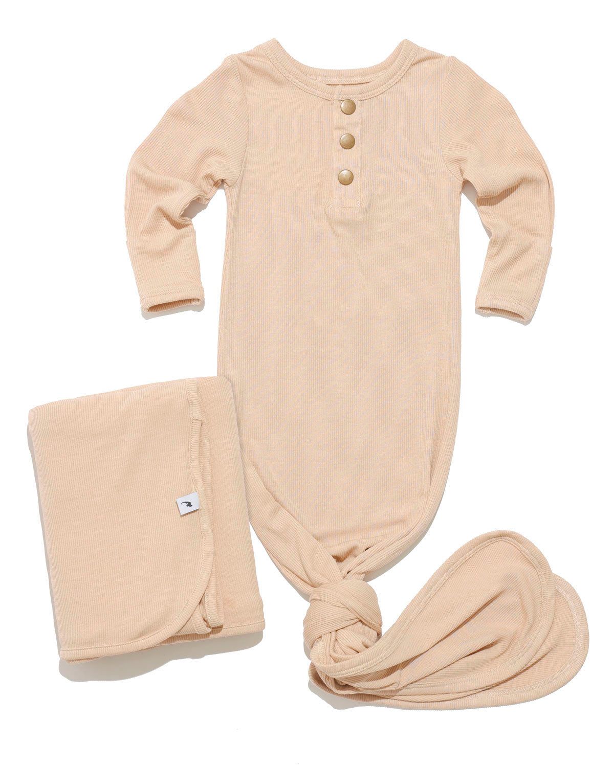 Tan ribbed sleeper swaddle bundle