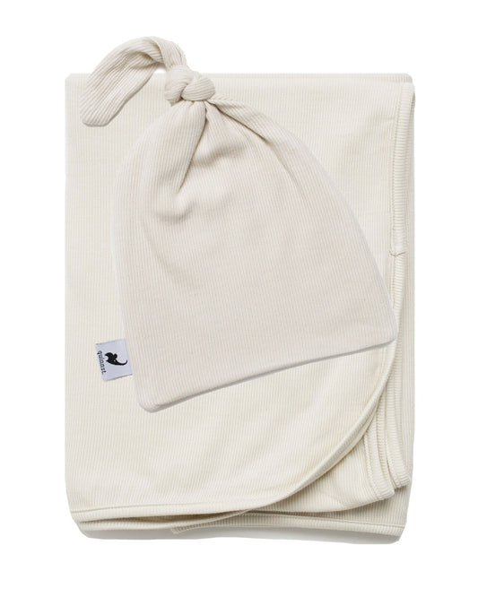 Oatmeal  ribbed hat & swaddle bundle