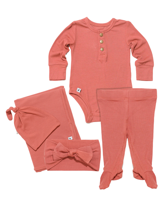 Rose ribbed newborn essential bundle (two-piece set)