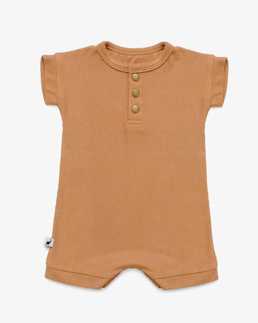camel ribbed romper