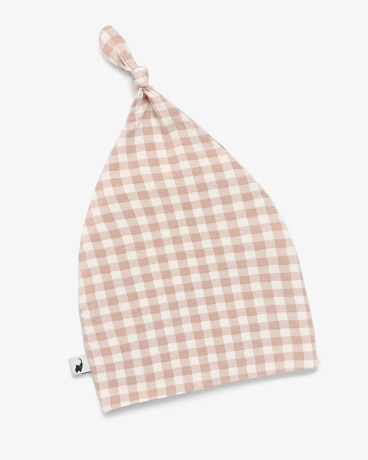 Gingham Print Top Knot Hat