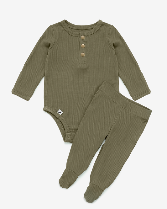 Olive Ribbed Two-Piece Set