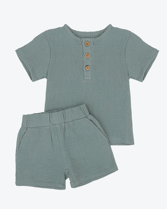 Teal Muslin Shorts Set