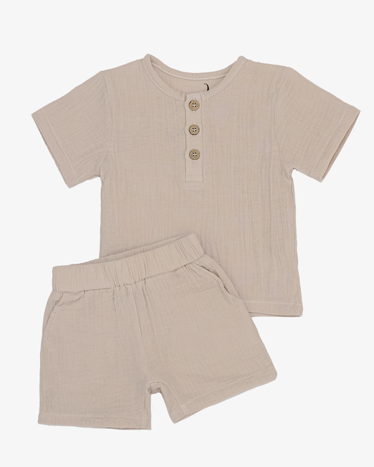Cream Muslin Shorts Set