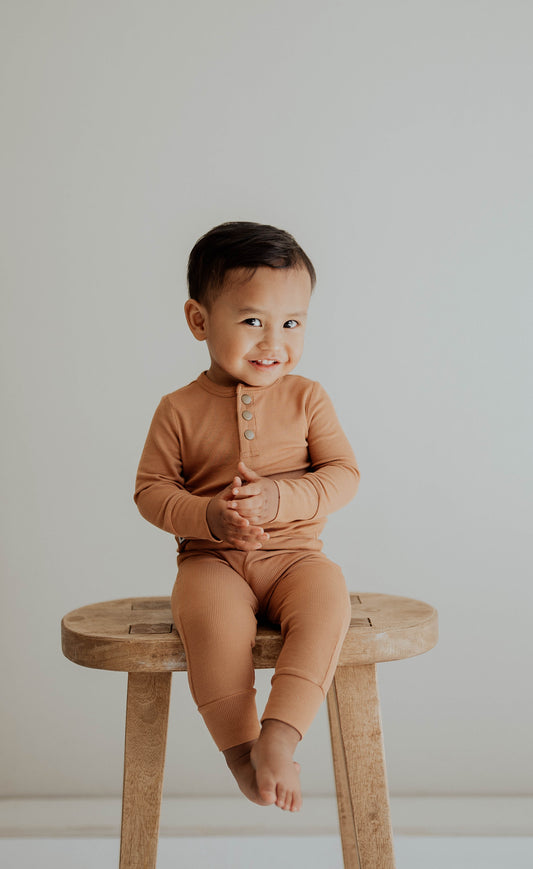 camel ribbed two-piece set