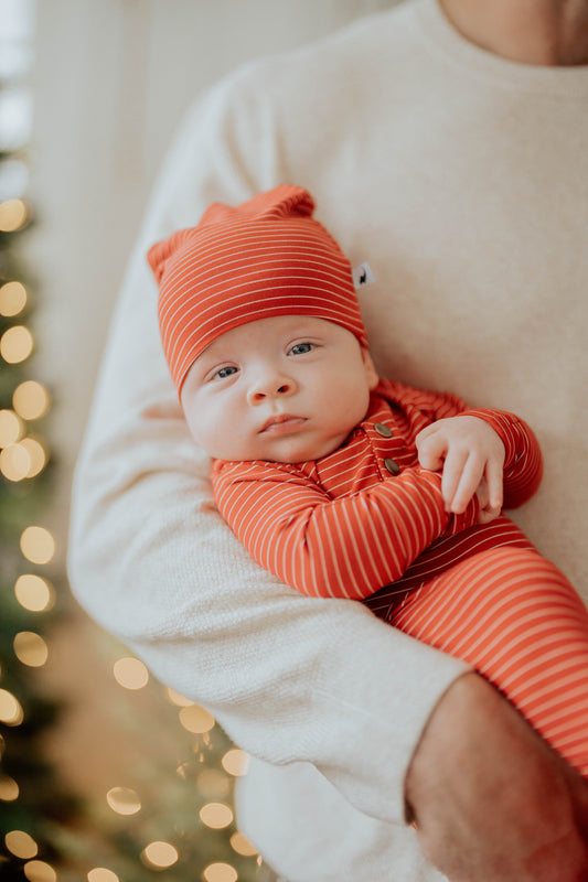 Red Stripe Top Knot Hat