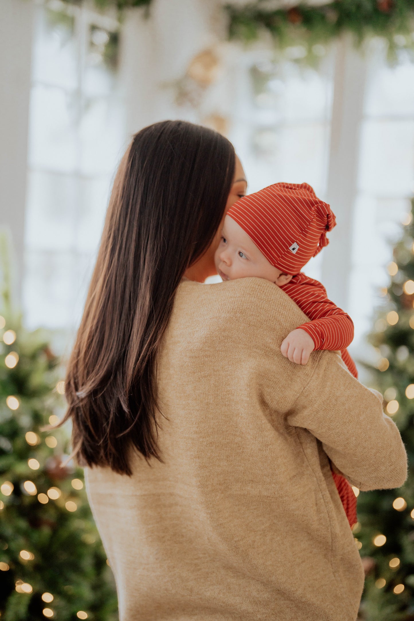 Red Stripe Top Knot Hat
