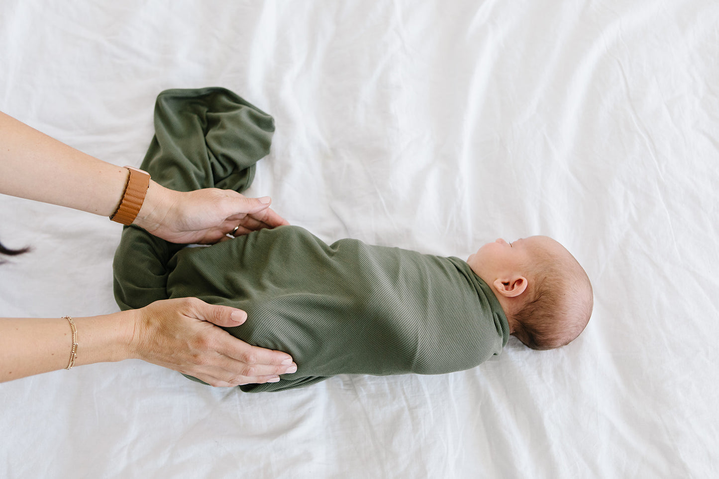 Olive ribbed stretchy swaddle