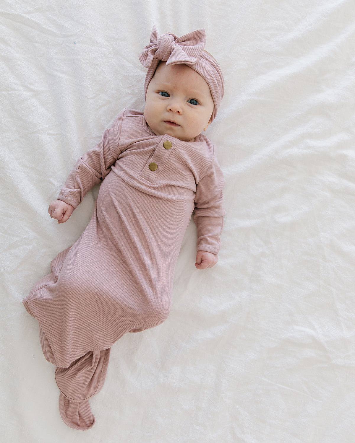 blush ribbed knotted baby gown