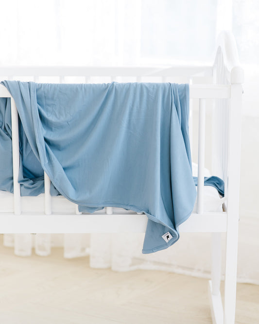 blue stretchy swaddle blanket