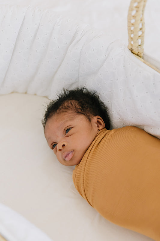 camel ribbed stretchy swaddle