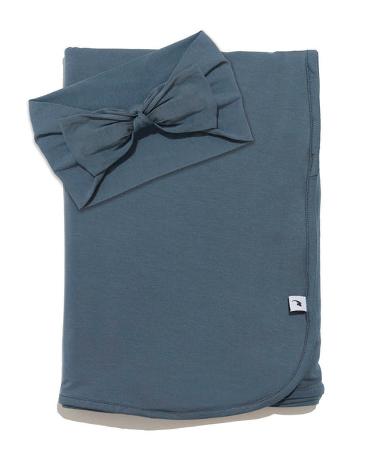 Navy knit headband & swaddle bundle
