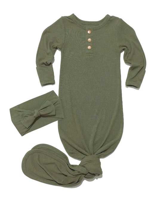 Olive Ribbed Knit Headband & Sleeper Bundle