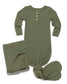 Olive ribbed newborn essential bundle (knotted sleeper)