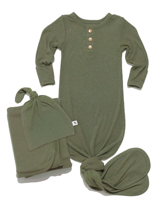 Olive ribbed newborn essential bundle (hat)