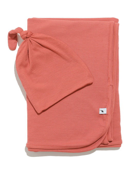 Rose ribbed hat & swaddle bundle