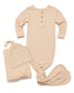 Tan ribbed newborn essential bundle (knotted sleeper)