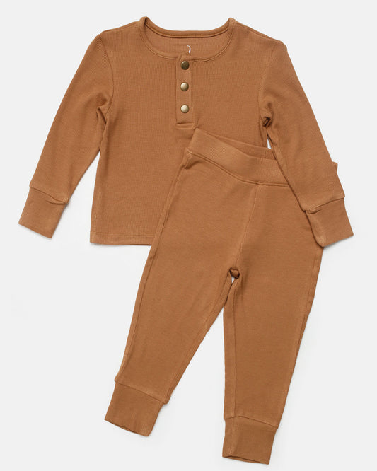 camel ribbed two-piece set