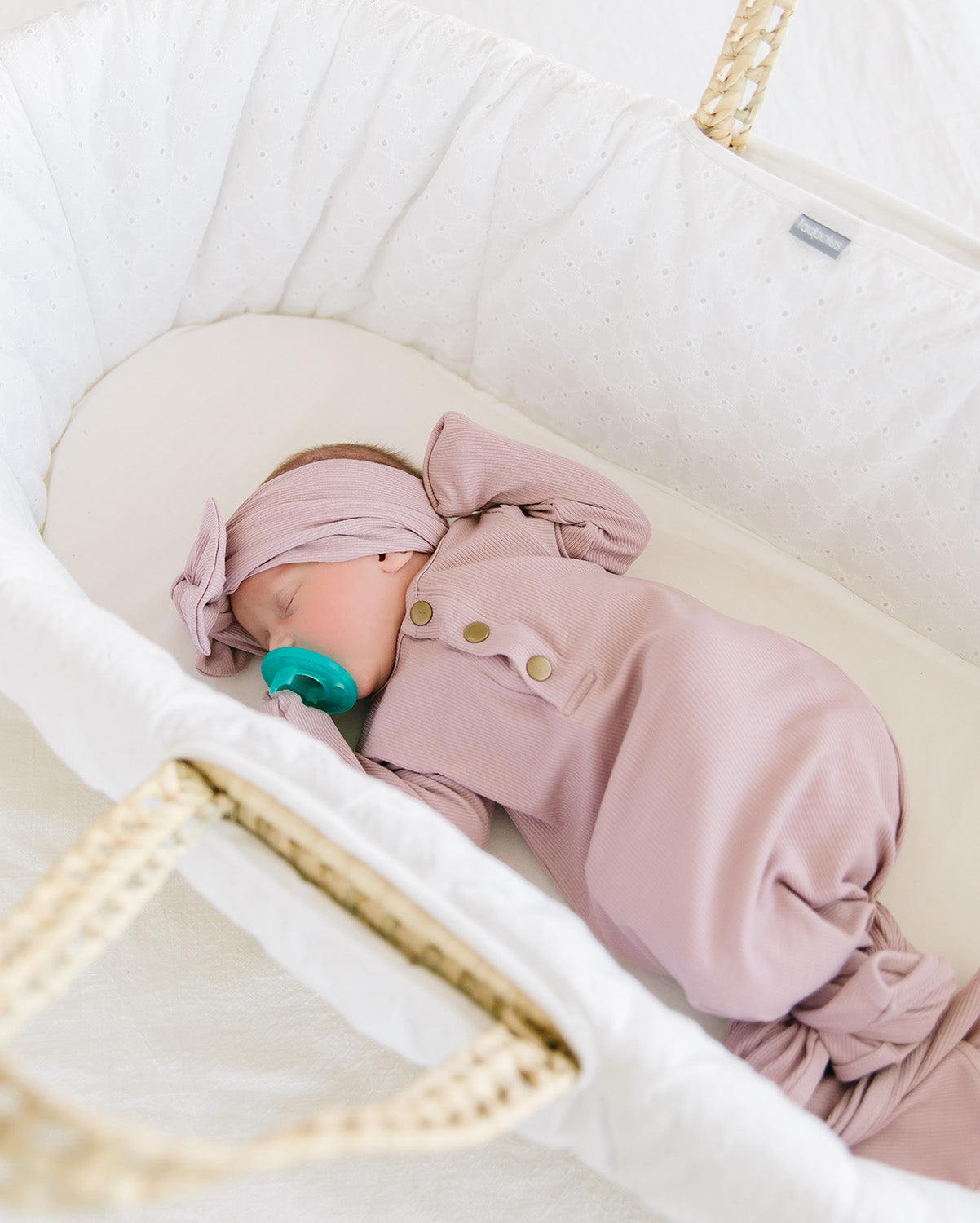 blush ribbed knotted baby gown and headband set
