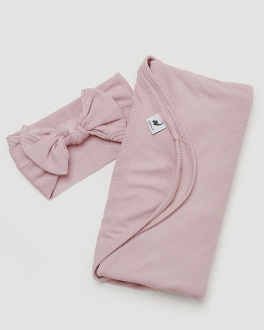 blush ribbed knit headband & swaddle bundle